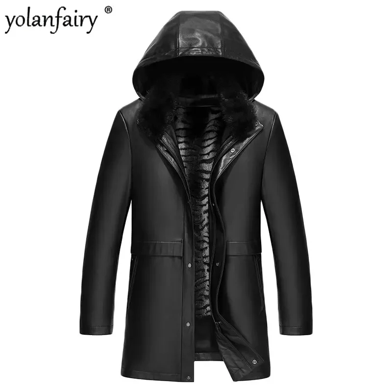 

Quality 100% Pure Sheepskin Coat Men's Winter Jackets Male Genuine Leather Real Rabbit Fur Down Jacket Men Warm Hooded Top