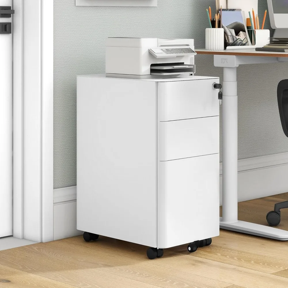 3-drawer vertical file cabinet, mobile filing cabinet with lockable, pre-assembled compact slim file cabinet, portable office s