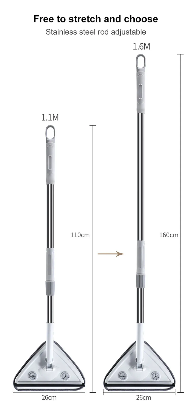 Window Cleaning Tool Triangle Glass Wiper Telescopic Rod