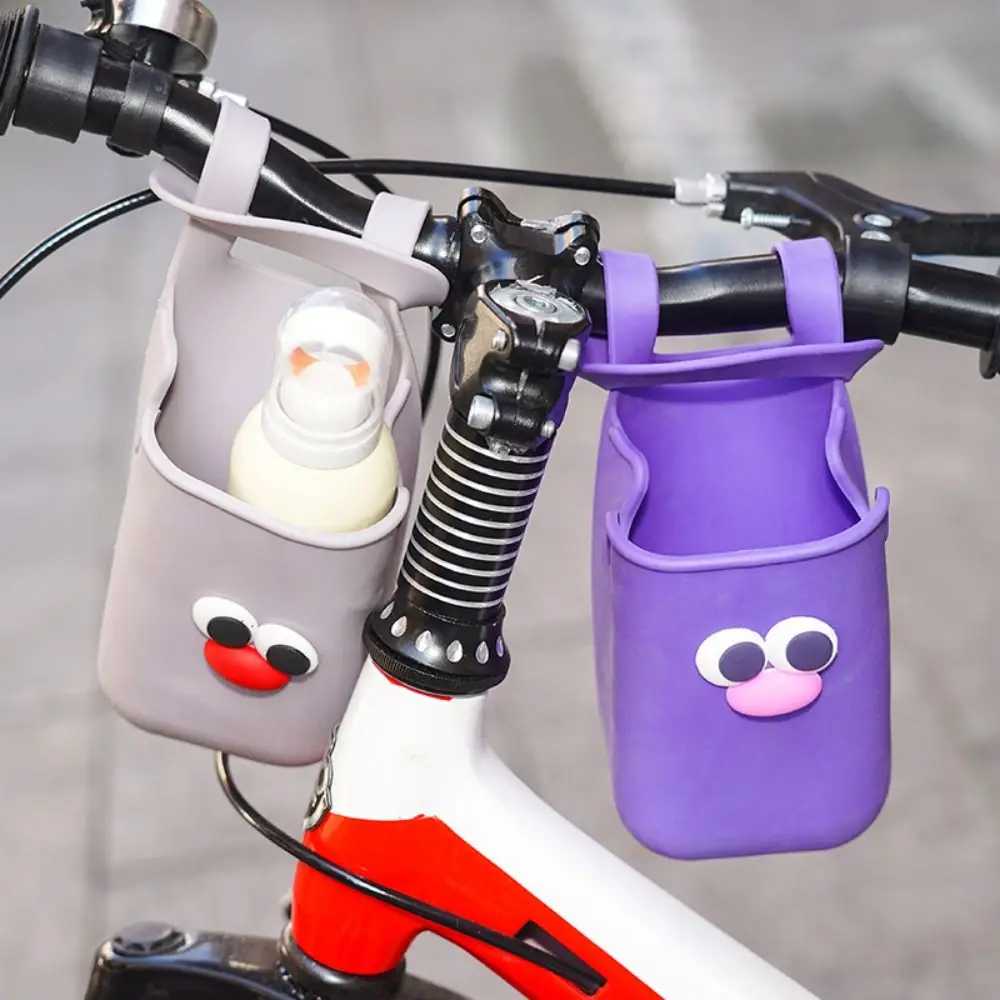 Cute Silicone Cup Holders Cartoon Face Large Capacity Water Bottle Storage Bag with Drainage Hole for Bike Stroller Wheelchairs