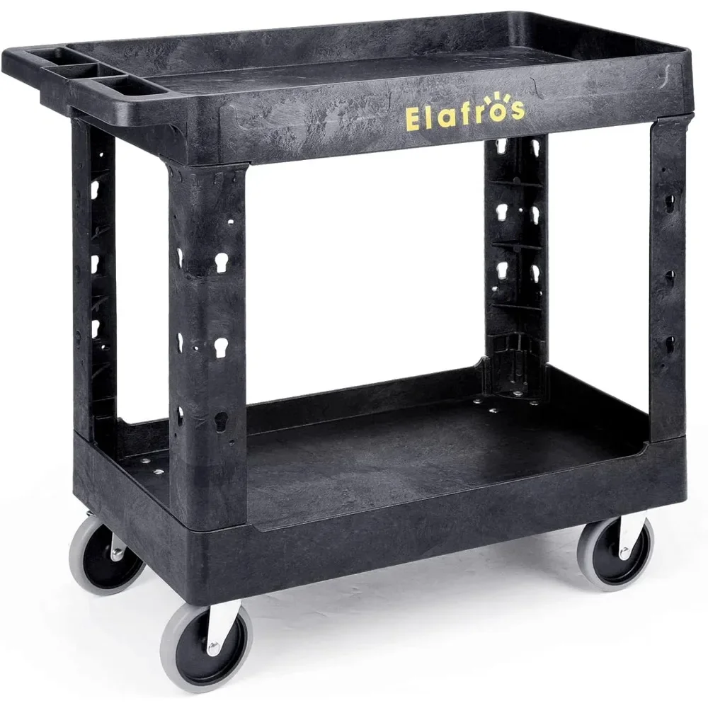 

Heavy Duty Plastic Utility Cart 34 x 17 Inch - Work Cart Tub Storage W/Deep Shelves and Full Swivel Wheels Safely Holds