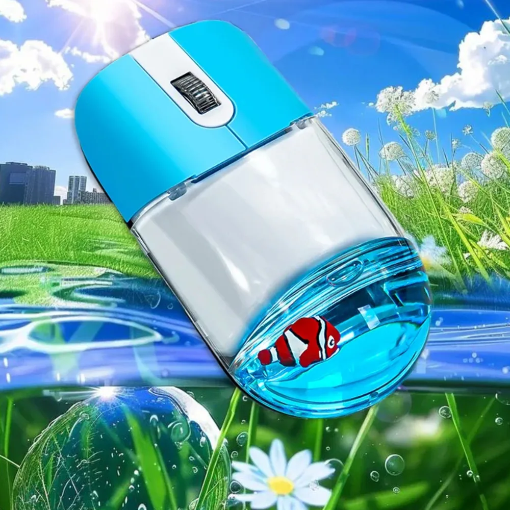 Frutiger Aero 귀여운 플로팅 오션 동물 인형 무선 아쿠아 액체 마우스 2.4G 및 블루투스 컴퓨터 용 자동 광학 워터 마우스