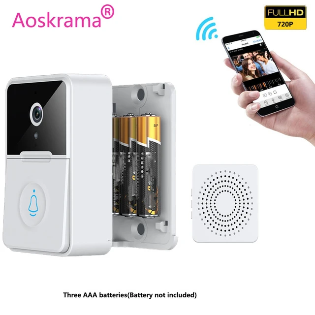 Aoskrama X3 Pro timbre inalámbrico inteligente con batería seca, cámara HD  de seguridad, visión nocturna, intercomunicador de Video para Monitor de