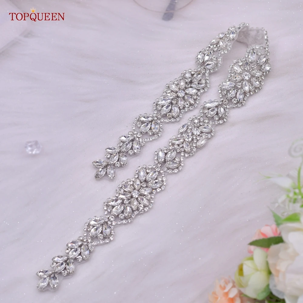 TOPQUEEN S75 Braut Hochzeit Kleid Gürtel Silber Strass Kristall Elegante Luxus Handgemachte Perlen Brautjungfer Frauen Kleider Gürtel – Detail 3