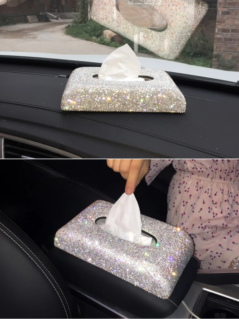 Gehobenen Kristall Diamant Auto mit Tissue Box Handy Halter Lenkrad  Coverladies Kreative Auto Innen Zubehör - AliExpress