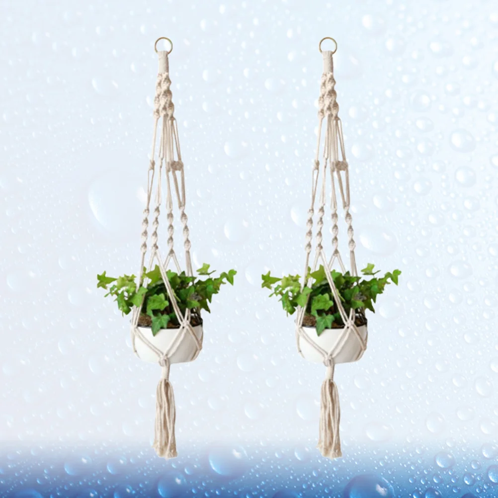 

2Pcs Macrame Hanger Cotton Balcony Hanging Planter Rope Outdoor Holder Basket Rope for Decoration Indoor Planter Stand Holder