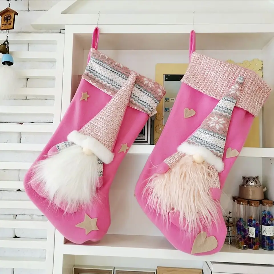 Kerstsok voor kinderen - Kousen Cadeauzakje Open haard Hangende sokken | Handgemaakte leuke kerstthema geschenktas voor kerstfeestdecoratie Familietrap Open haard Huasean