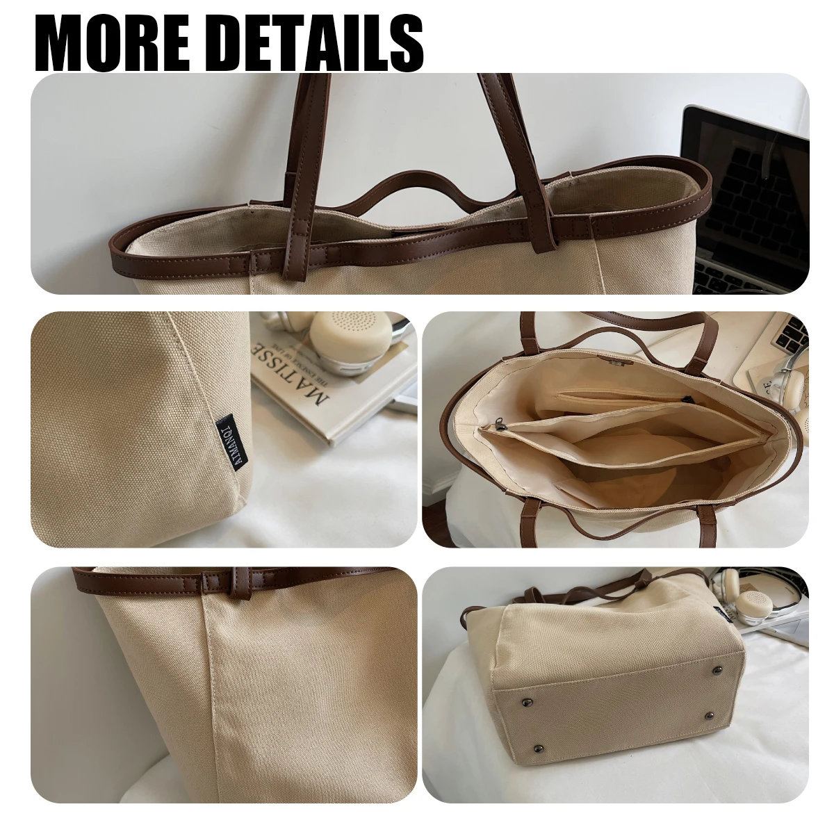 Tote Bag with Large Capacity for Women Commuting to Work, College Students Attending Classes, Shoulder Bag, 2025 New Style, High-End, Lightweight Canvas Bag for Shopping