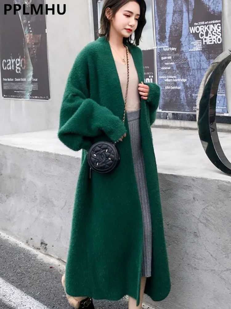 

Imitation Mink Long Women Casual Loose Soft Sweater Gilet Elegant Fall Winter Fluffy Knitwear Jackets Warm Knit Abrigos