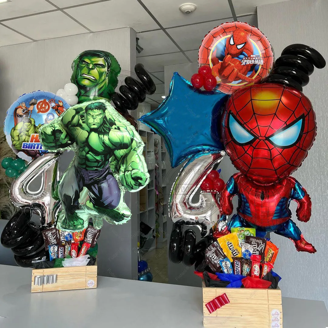 1Set Marvel Spiderman Hulk Palloncini In Alluminio Ghirlanda Arco 18 Pollici Round Ballon Kids Birthday Party Decors Età 1-9 Air Globo