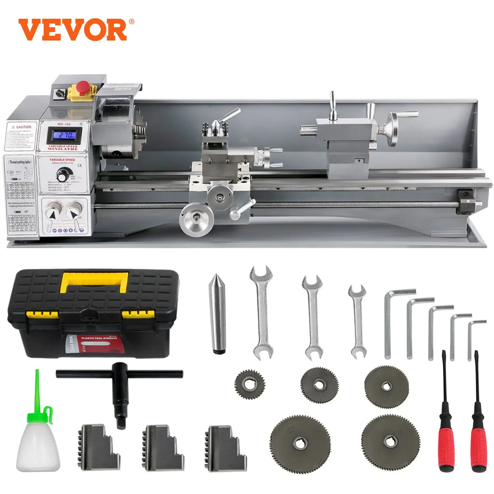 VEVOR Metal Lathe Variable Speed 1100W 750W 650W 550W Lathe 220V 110V For Precision Counter Face Turning Driling Making Threads