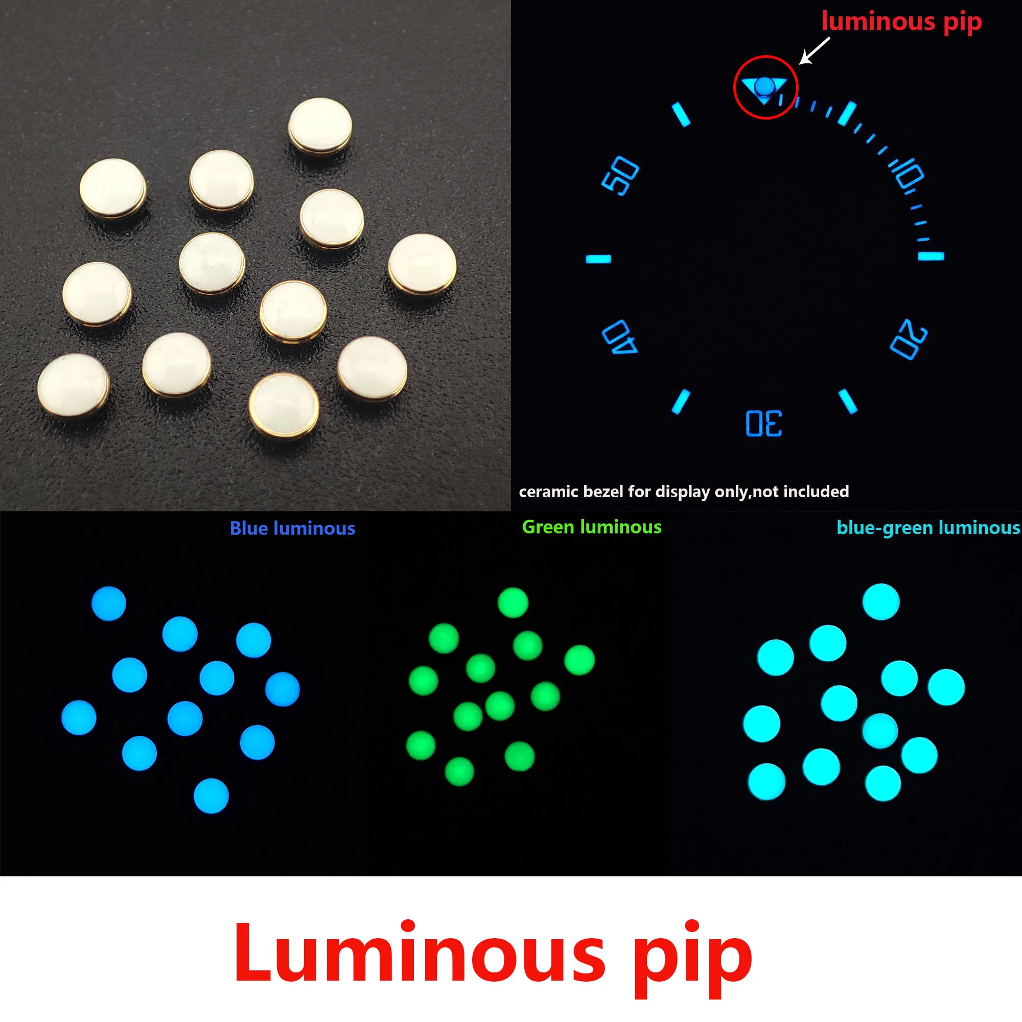 Pip Luminoso Lume Pip em 12 para Inserção de Moldura Cerâmica para Seiko Rolex Verde Luminoso Relógio Peças