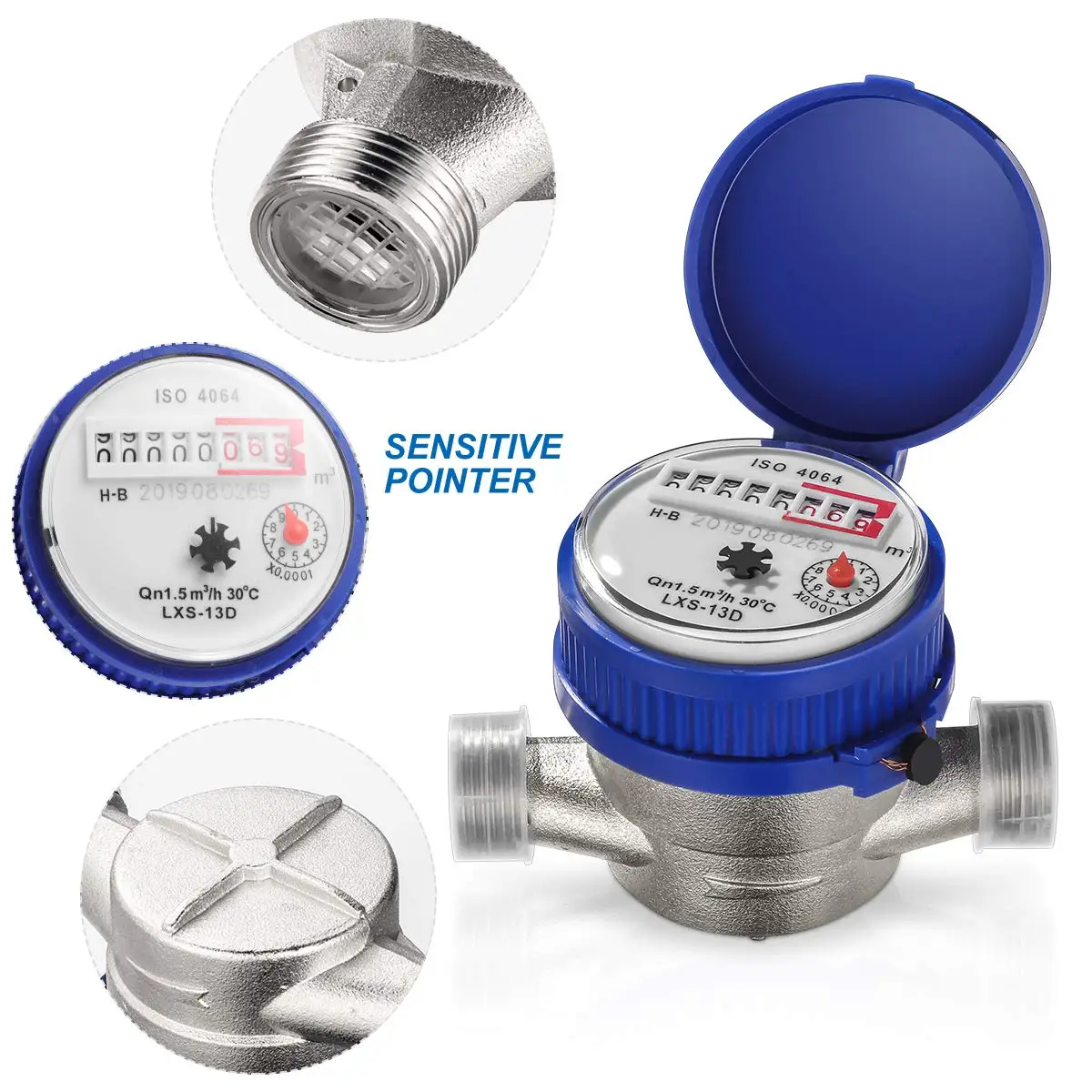 Water Meter Fow Meter Cubic Cold Water Meter 15mm Water Dry Table Measuring Tools for Garden and Home Usage