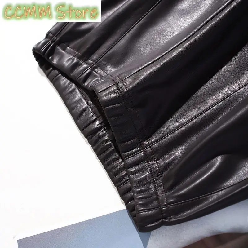 New Autumn Genuine Leather Pants Women High Waist Slimming Straight Pants Outer Wear Fleece-Lined Casual Sheepskin Long Pants