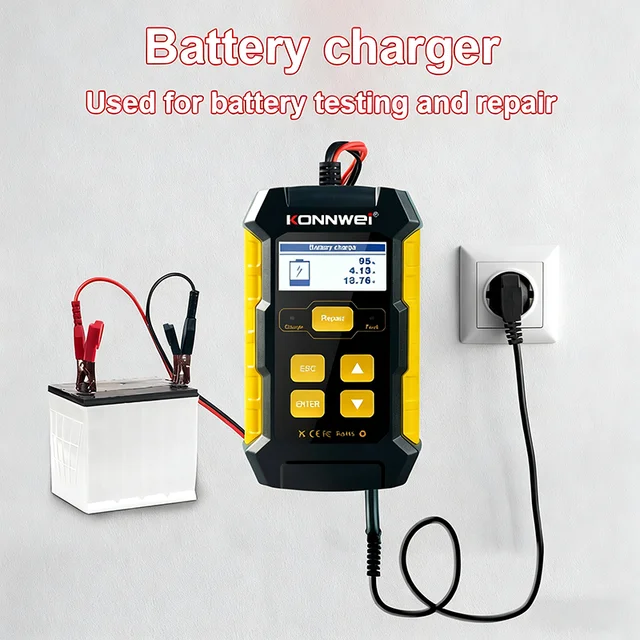 12V Car Charger Battery Tester 5/10A Gel Battery Charger Power Bank Pulse AGM Wet Dry Lead Acid Auto Repair Tools Repair device