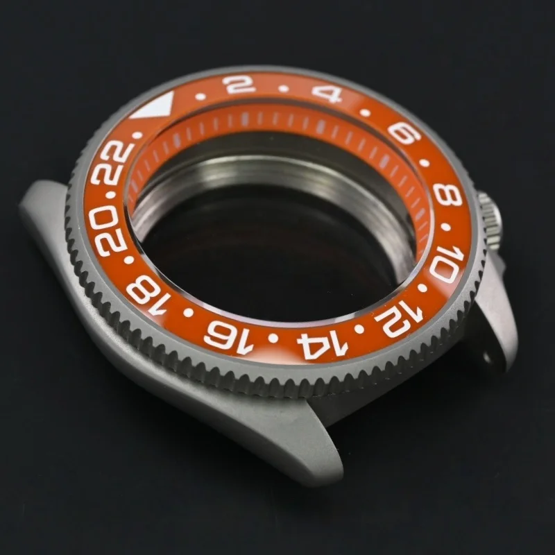 42mm Matte Watch Case with GMT Orange Ceramic Bezel and Sapphire Crystal