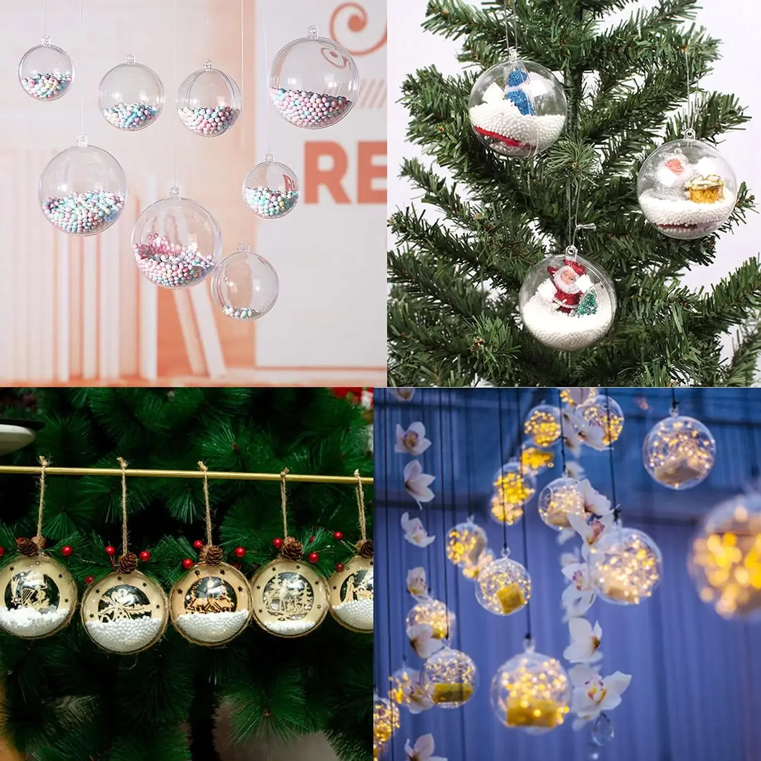 Hanging Clear Spheres Decorations for Christmas Tree Ornaments Bauble Fillable Ball DIY Plastic Transparent Wedding Party 5-10CM