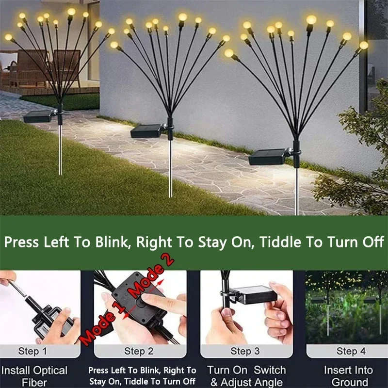 Solar Firefly Lights 10 LED Outdoor Garden Lights Vibrant Swinging IP65 Waterproof Lamps for Patio Pathway Christmas Decoration