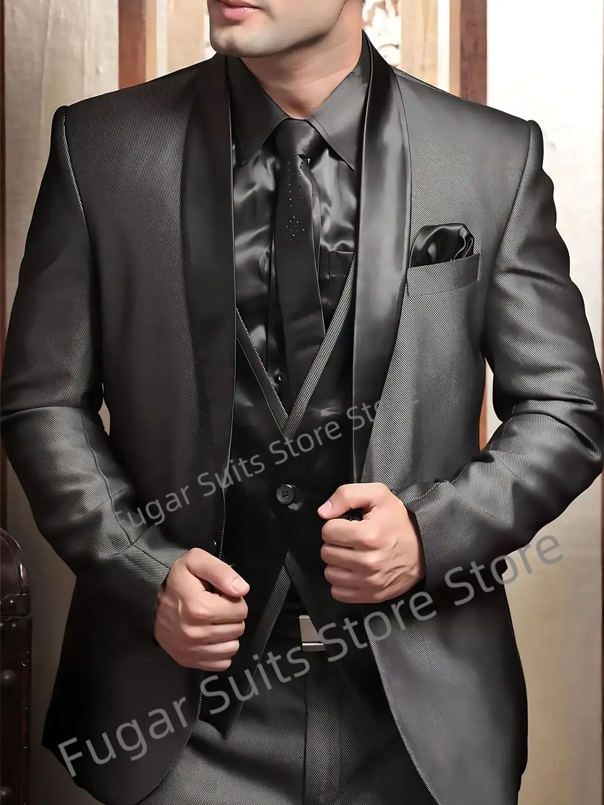 Elegant Fashion Suits For Men British Style Slim Fit Groom Formal Tuxedos Prom 3 Pieces Sets Business Male Blazer Costume Homme