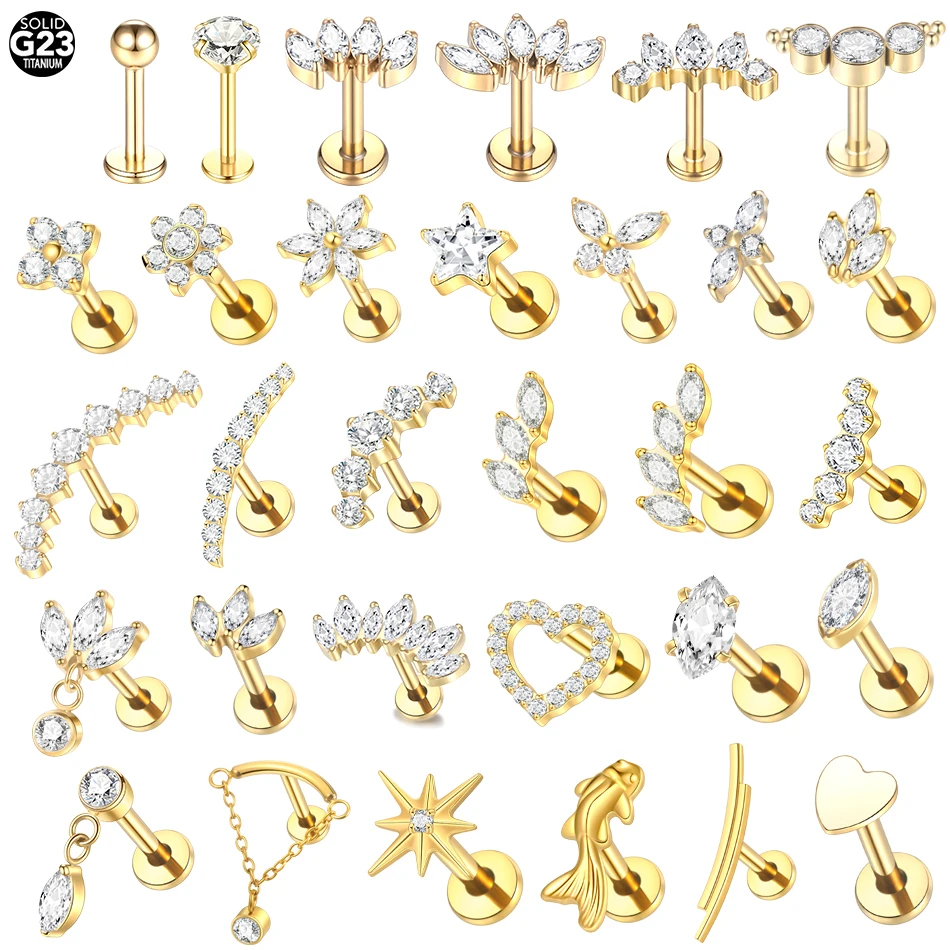 1 Stück G23 Titan Ohr Tragus Ohrstecker Innengewinde CZ Kristall Labret Ring Knorpel Helix Piercing Körperschmuck 16G