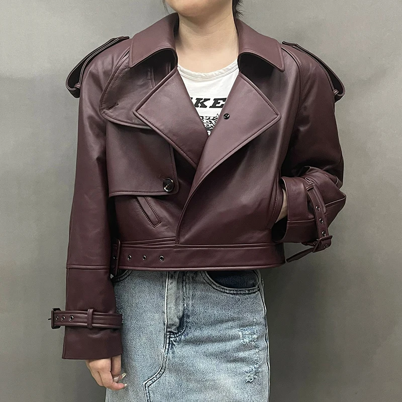 Leather Jackets Women's Genuine Sheepskin Jacket Cropped Coat Short Real Leather Coat FG5796 women leather jacket