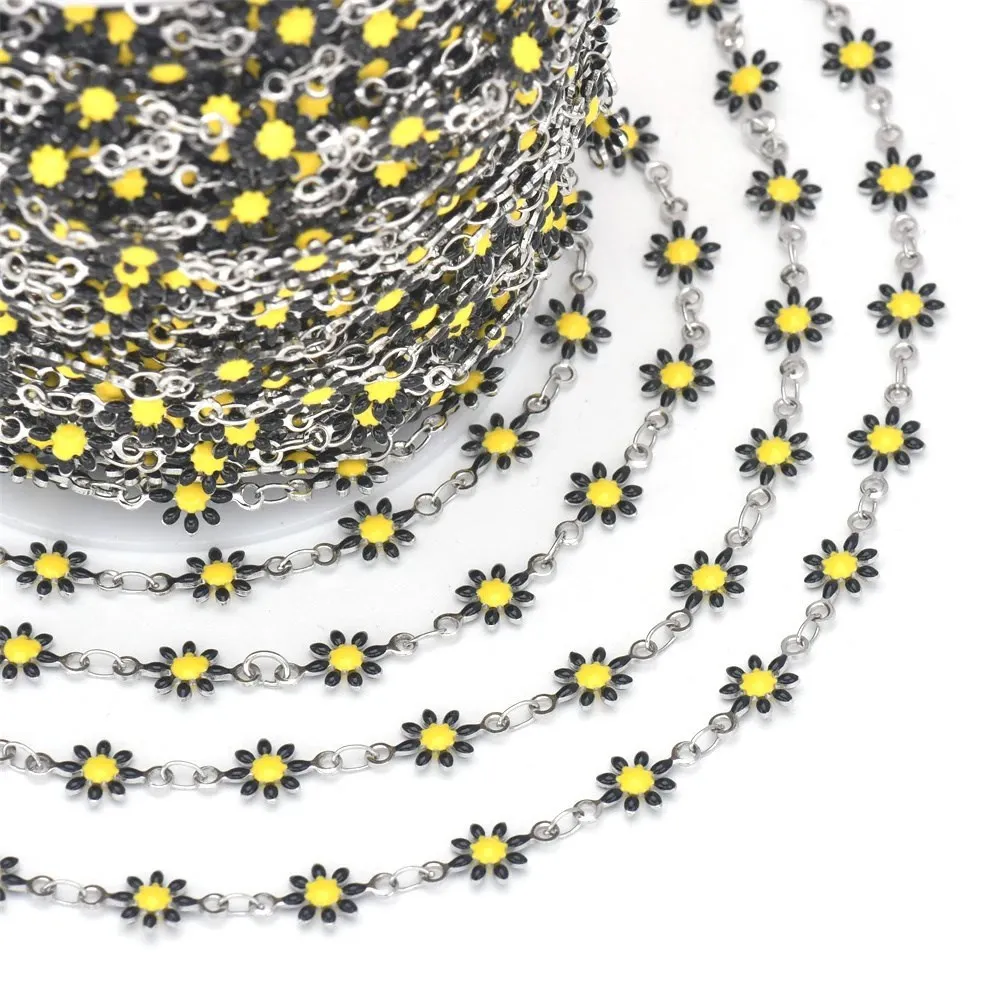 

1 Meter Enamel Daisy Flowers Chains Stainless Steel Link Chain for DIY Necklaces Bracelets Anklets Bulk Findings Jewelry Making