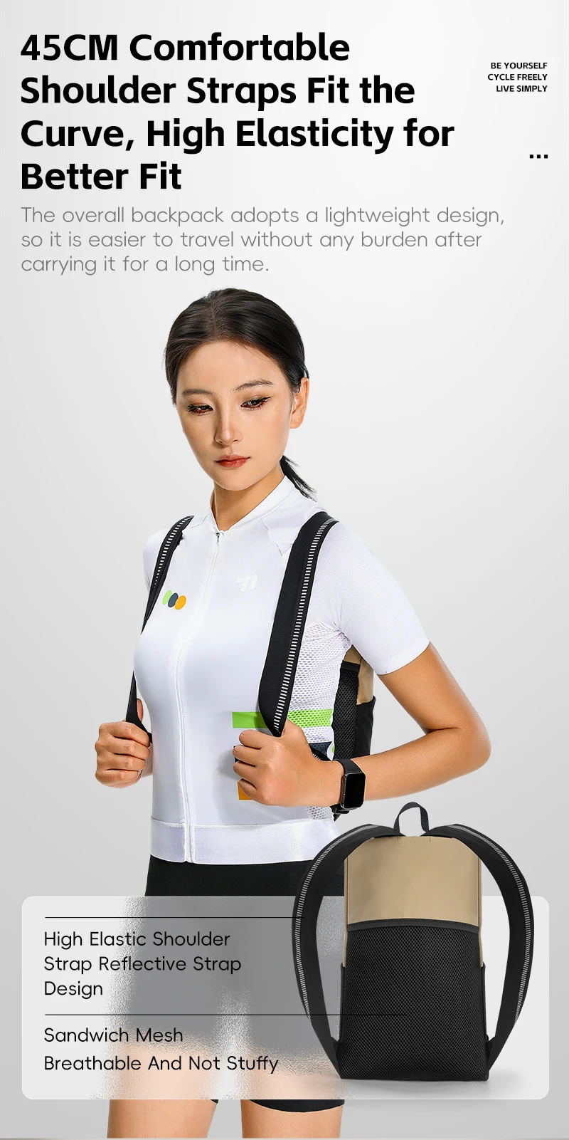 WEST BIKING Leichter Fahrradrucksack 3L Outdoor Lauf- Wander- Kletter-Aufbewahrungstasche Wasserdichte Fahrradtasche Fahrradzubehör – Detail 6