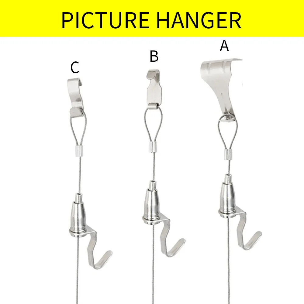 

4 PCS Picture Hanging Hooks Hanging Wire Hanger Frame Kit Steel Stainless Adjustable Light Hook DIY Hanging Cord Pictures Hanger
