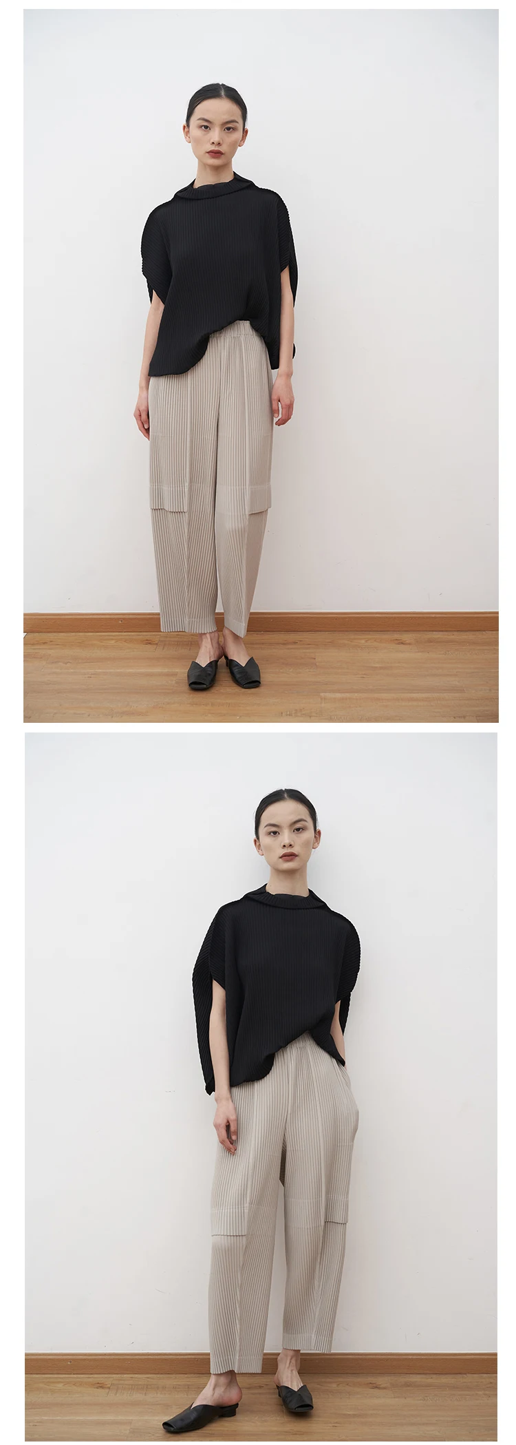 Miyake Pleated Cargo Pants New Women's Pocket Style Pleated Casual Pants Wide Leg Ankle-Length Pants