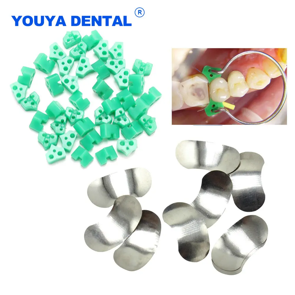 

Dental Matrix Sectional Metal Matrices Matrix Ring with 40Pcs Delta Rubber Elastic Wedges Dentist Contoured Matrices Tools Lab