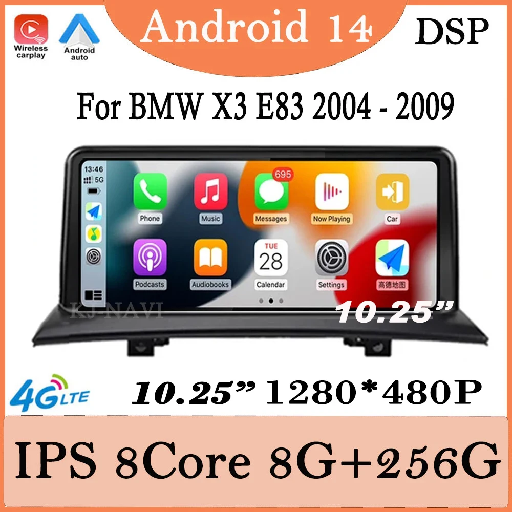 

10.25" Screen Android Auto For BMW X3 E83 2004 - 2009 Android 14 Car Player GPS Navigation Multimedia Radio Stereo Video