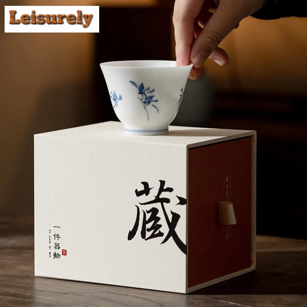 Pure Hand-painted Butterfly Orchid Teacup White Porcelain Tasting Cup Female Aroma Cup Chazhan Meditation Cup Cha Kung Fu Teaset