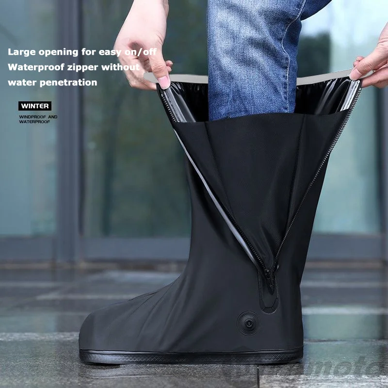 Motorcycle Rain Boot Covers Waterproof Windproof Motorcycle Rain Boots Riding Shoe Cover Reflective Riding Shoes Reusable Rain Snow Non-slip