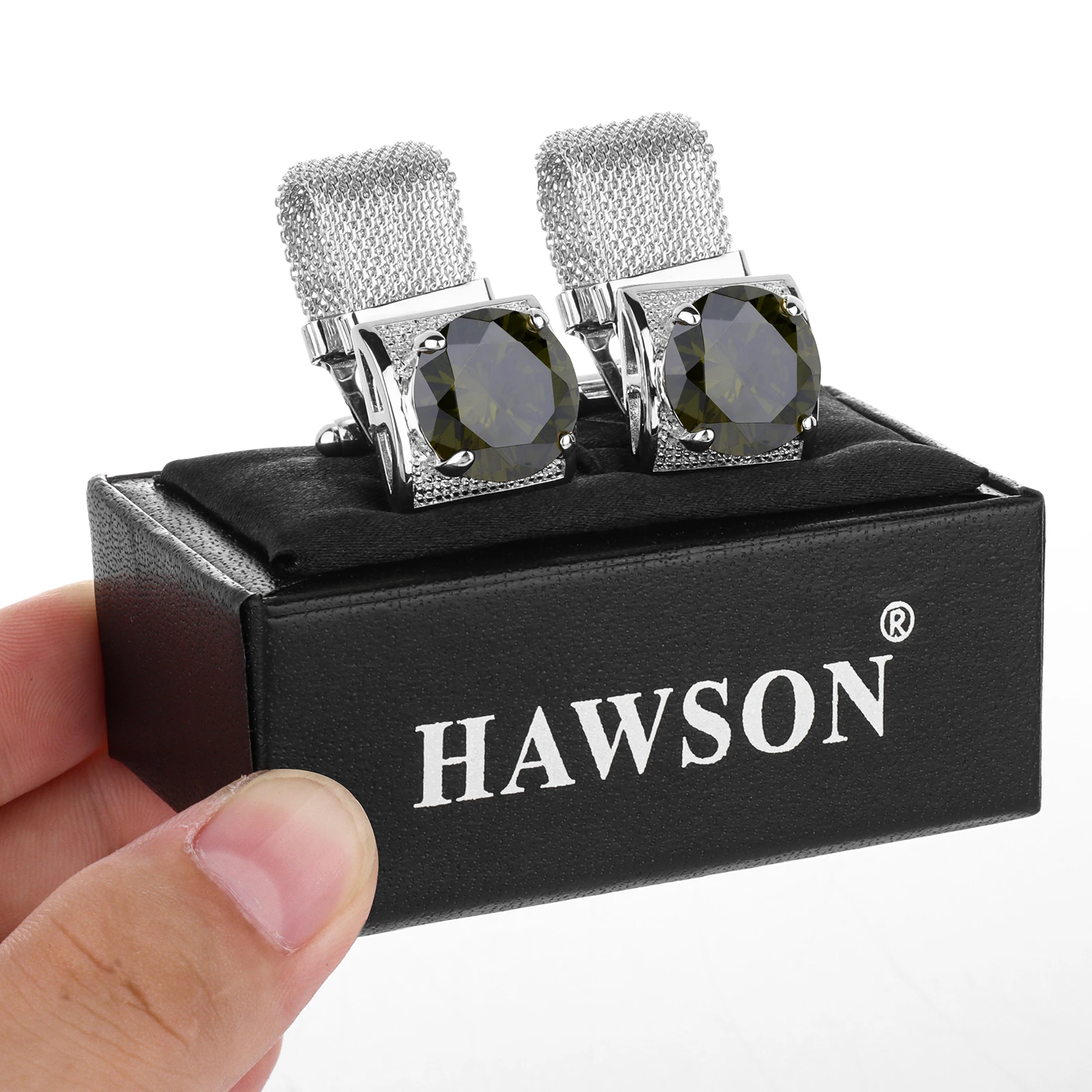 Mens Cufflinks HAWSON Crystal Cufflinks for Men French Shirt Luxury Silver Cuff Links for Wedding Business Gift