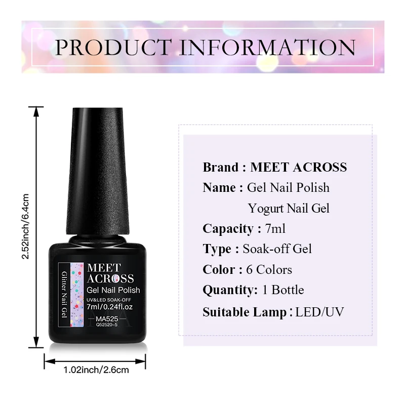 MEET ACROSS 7ml 요구르트 화이트 네일 젤 폴란드어 글리터 칩 방지 오래 지속되는 UV/LED 베르니 젤 봄 여름 손톱 DIY