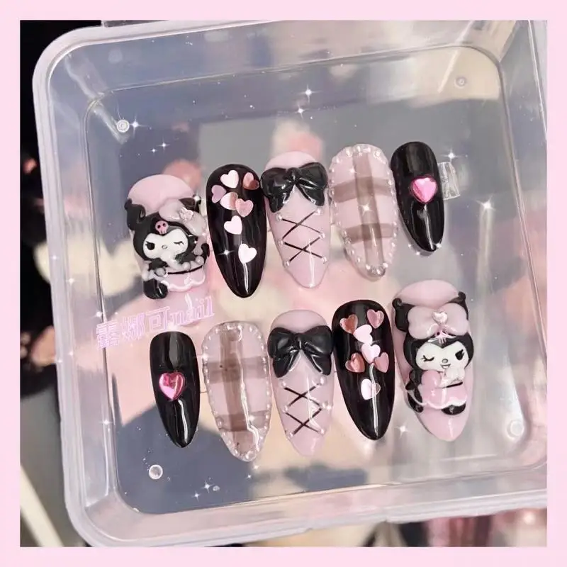 

Сделай Сам Sanrioed Kuromi мультфильм черный розовый японский стиль трехмерная фототерапия креативная ручная Съемная Накладка для ногтей