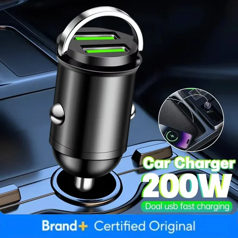 100W/200W Mini Car Charger Lighter Fast Charging for IPhone QC3.0 Mini PD USB Type C Car Phone Charger for Xiaomi Samsung Huawei