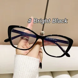 Elegant Women's Cat Eye Anti - Blue Light Retro Clear Glasses Frame (C1 Bright Black)