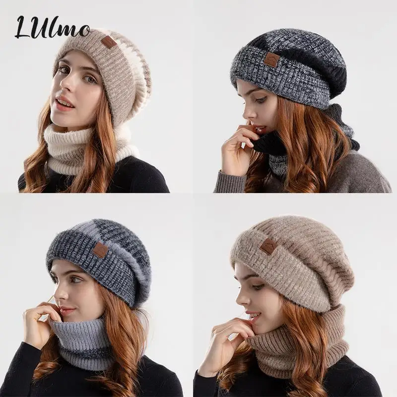 

Winter Hat & Scarf Women's Two Tone Fashionable Ear Protection Beanie Hat Plush Neck Warmer Scarf Set