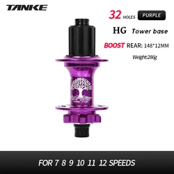 Premium Aluminum Mountain Bike Hub - 32 Holes with 120 Engagement Points and 4-Bearing Design - 6-bolt (32H HG Purple Rear)