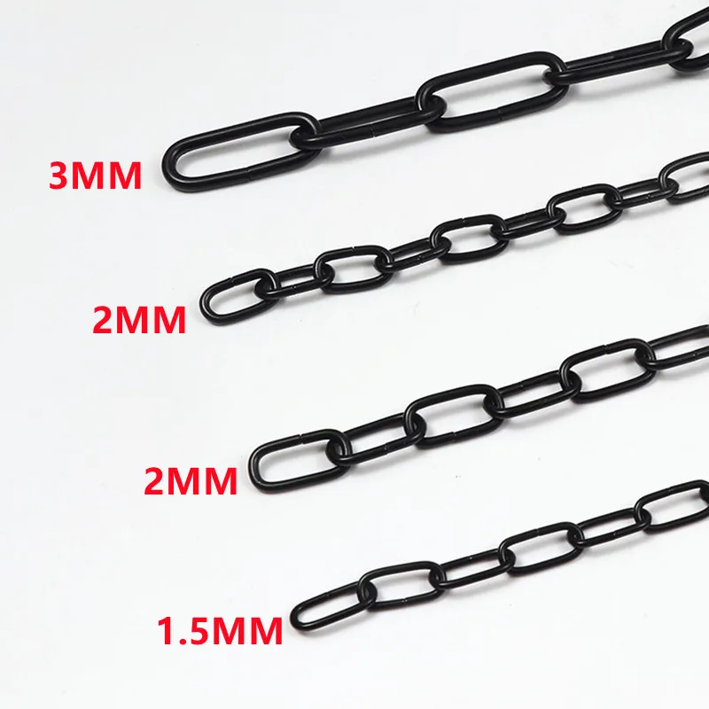 1PCS 1/5/10 Meter Long Black Color Chain Decorative Wire Dia 1.5MM 2MM 3MM Wire Metal Iron Round Oval Shape Hanging Link Chains