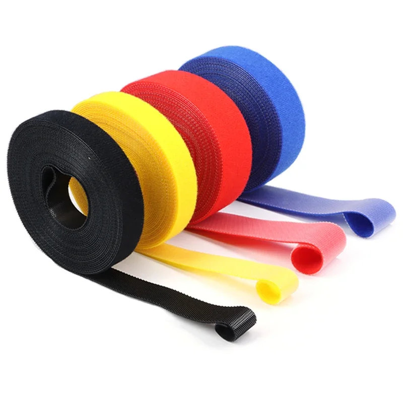 Colorful Adhesive Back-to-Back Hook & Loop Strap Roll - Versatile Cable Management and Organization Solution (5m Roll)