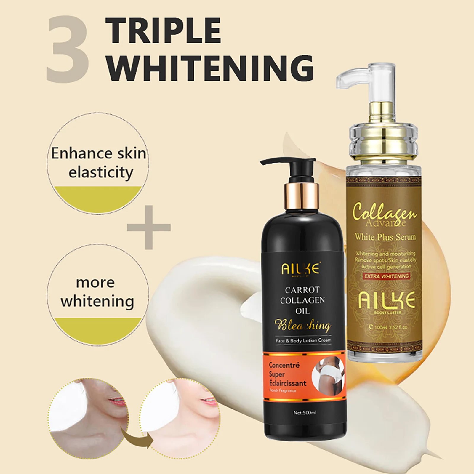 AILKE Skin Whitening Face Serum, Reduce Spots, Moisturizing, Even Skin Tone, With Organic Collagen, Skin Lightening Body Serum 5