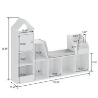 Vabches kids Bookcase with Seat Cushion Children's Bookshelf with 7 Open Storage Cubbies&3-Tier Book Organizer Toy Storage Chest 2