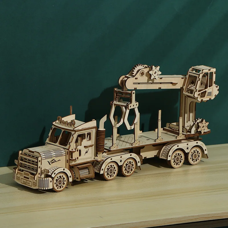 

Wood Puzzle 3d Truck Crane Model Handmade Customized Wooden Building Block Kits DIY Assembly Jigsaw Toy for Kids Adults Gift