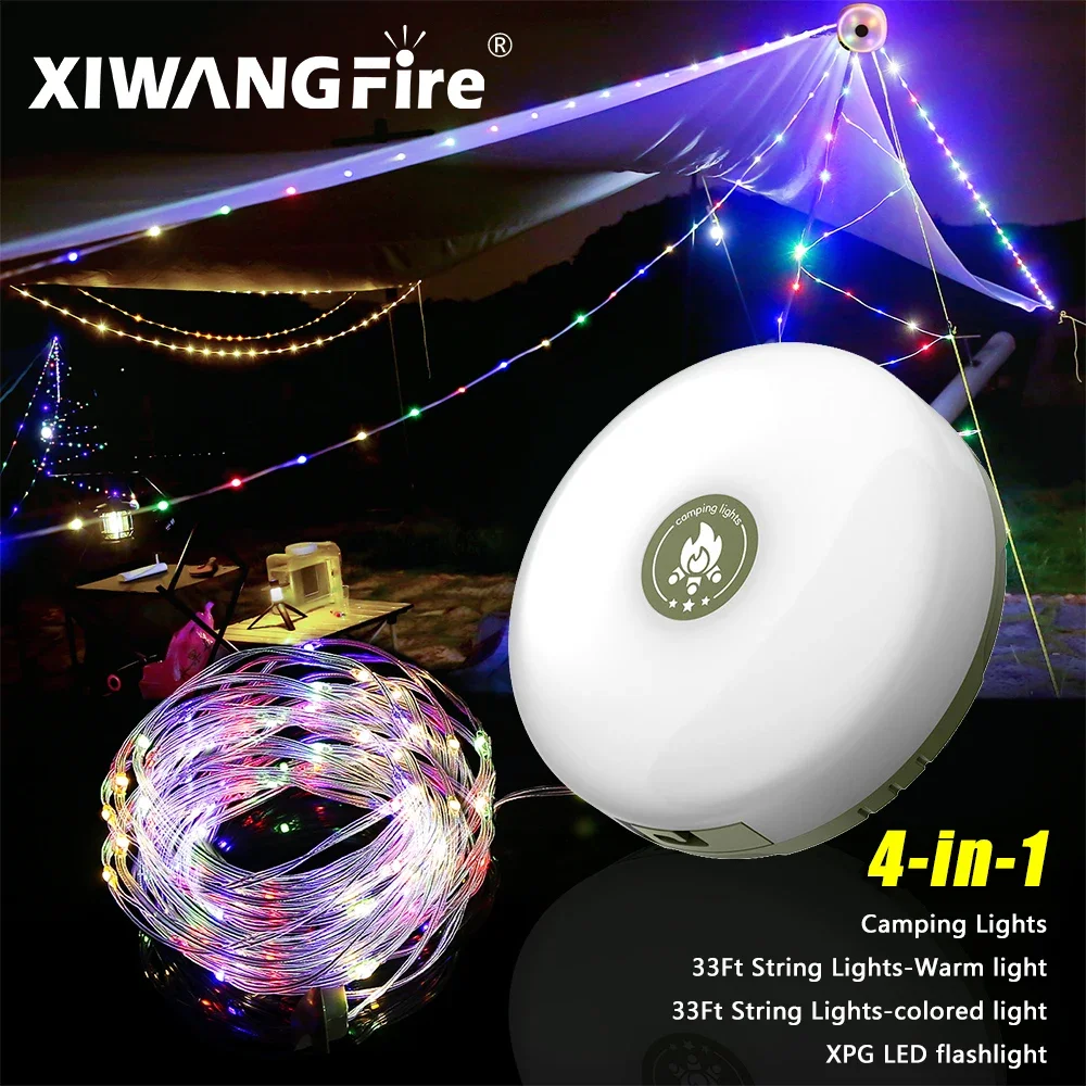 USB Rechargeable Camping Light 10meter Light String Outdoor Tent RGB Atmosphere XTE LED Flashlight with Magnet Hook