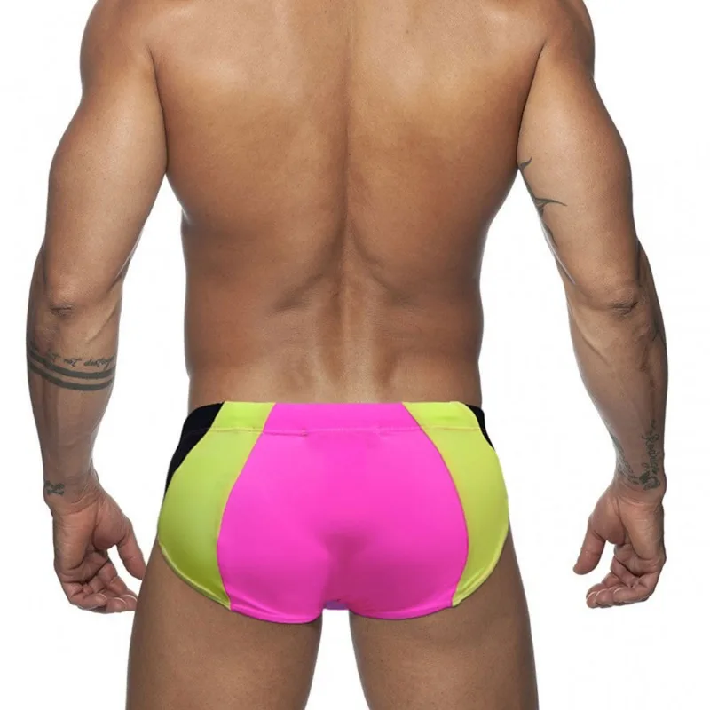 Mens Sexy Bikini Swim Briefs Color Block Low Waist Breathable