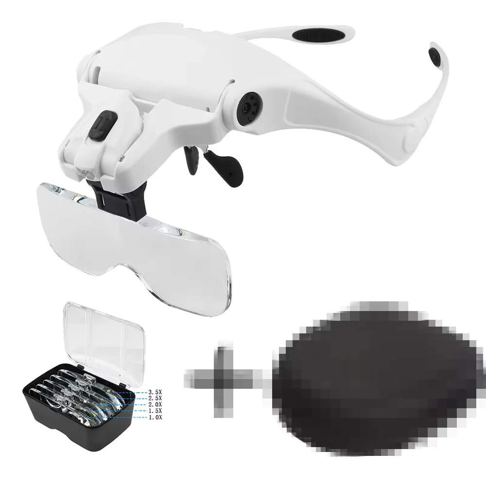 Magnifying Glasses Reading Jeweler Watch Illuminated Magnifier 5 Lens 2 Led Lights Adjustable Headband Eye Loupe Magnifier