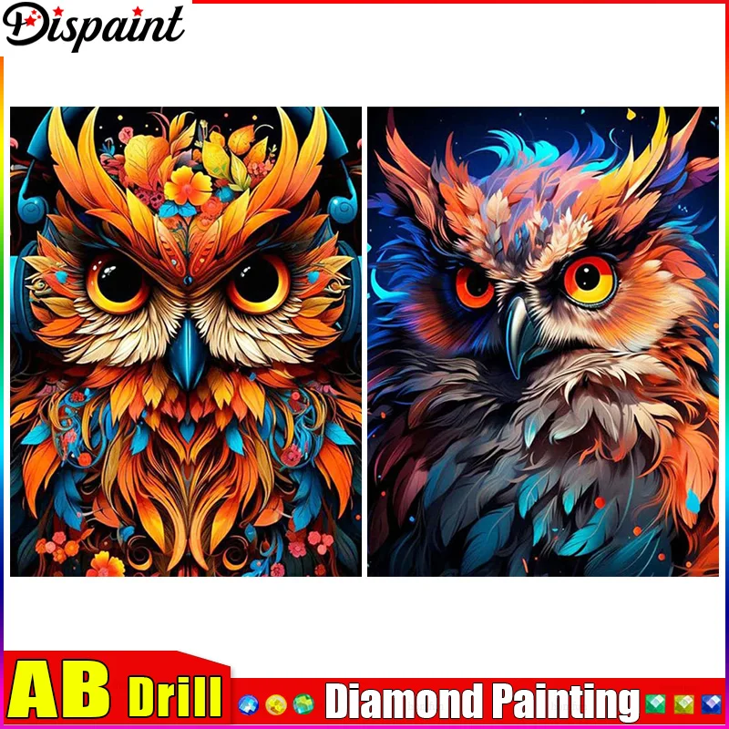 

Dispaint AB Full Diamond Embroidery "Color Owl Animal" Diamond Painting Cross Stitch Patterns Rhinestone Unfinished Home Decor