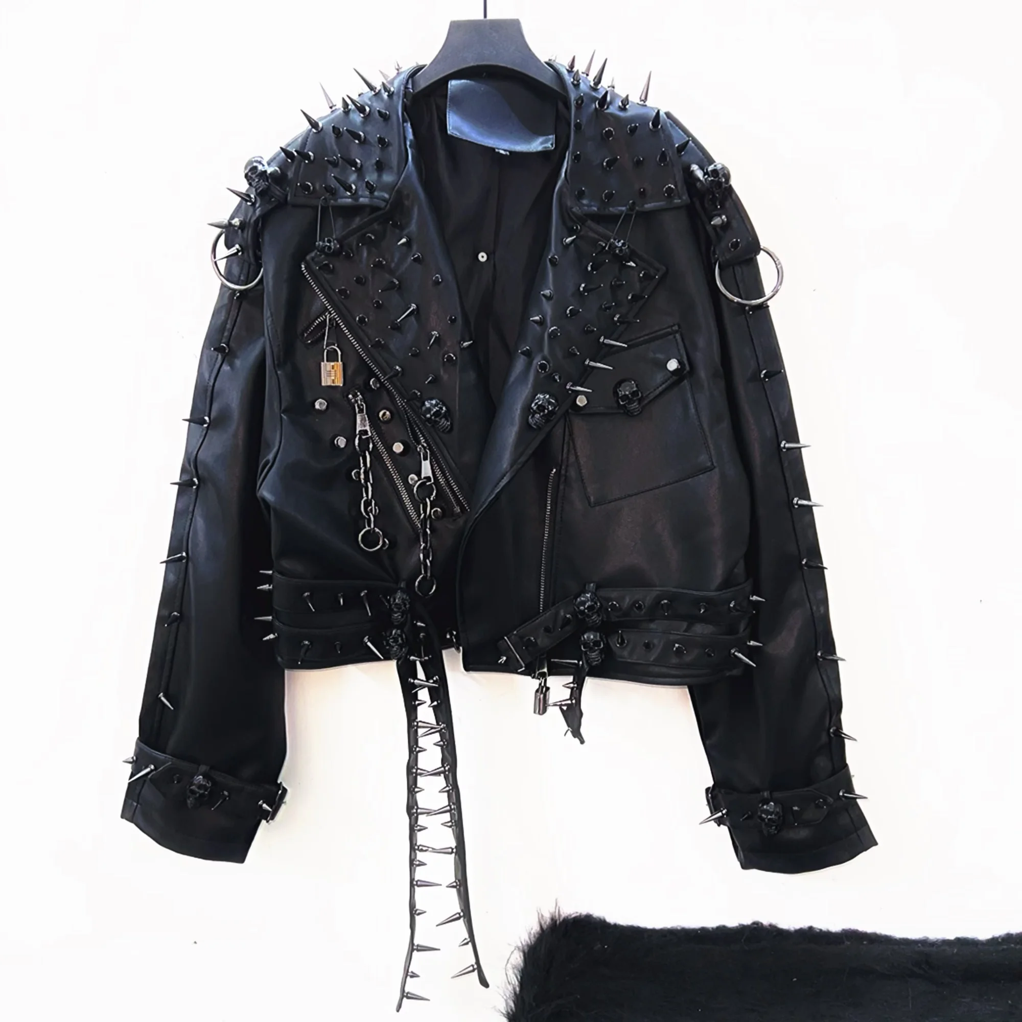 Unique Leather jacket y2k Leather jacket Gothic Leather jacket Punk Leather jacket Hiphop Leather jacket rivet Leather jacket